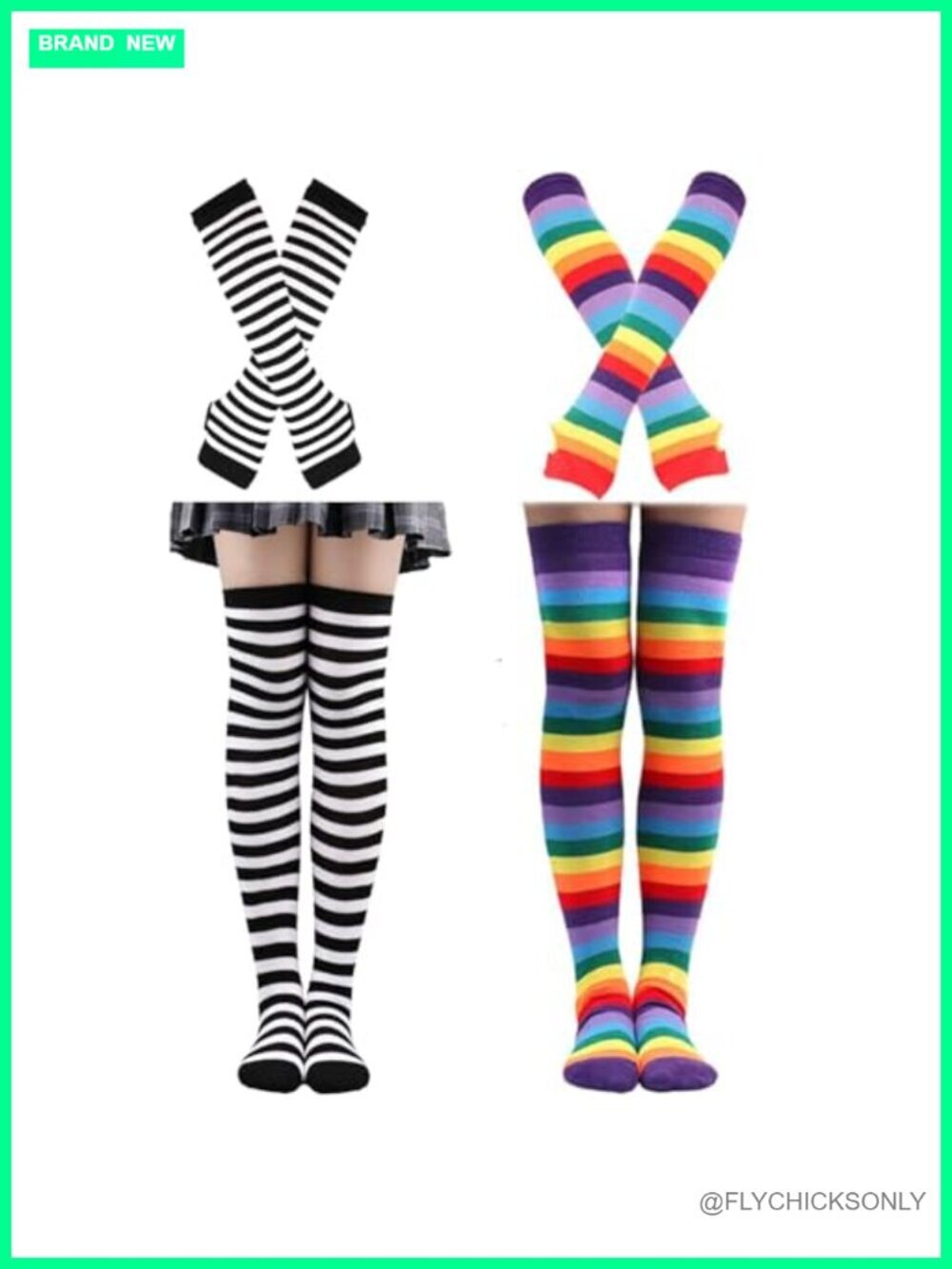Striped Knee High Socks & Fingerless Gloves Set - Costume Arm Warmers